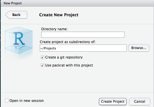 New Packrat Project RStudio